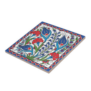 Carreau Traditionnel Rouge Bleu Floral Turc Ottoman Iznik