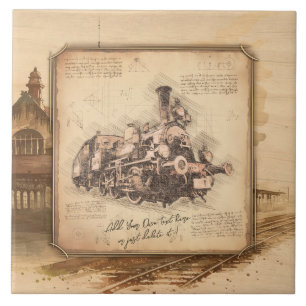 Carreau Train à vapeur vintage / Locomotive Art. Cadeau de