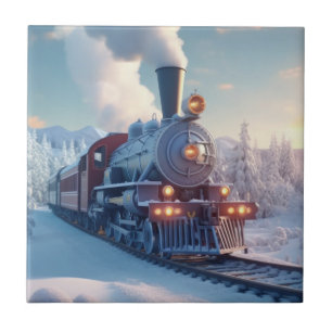 Carreau Train à vapeur vintage Paysage hivernal Montagne d