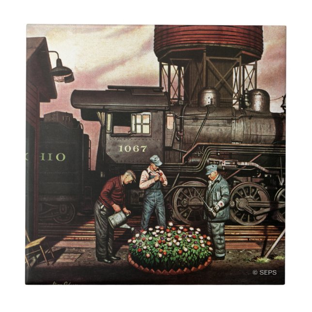 Carreau Train Yard Flower Garden par Stevan Dohanos (Devant)
