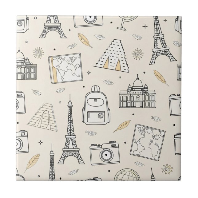 Carreau Travel Doodle Seamless Pattern (Devant)