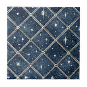 Carreau Treillis de diamant bleu de minuit - Nuit étoilée