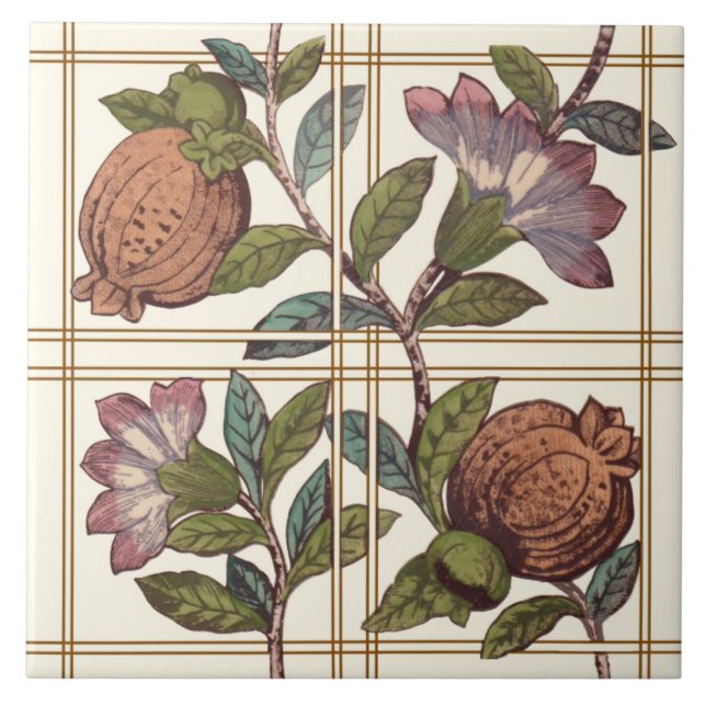 Carreau Trellis aux fruits et fleurs Repro Tile victorienn (Devant)