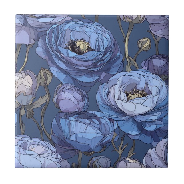 Carreau Trendy Botanical Ranunculus Tiles For Indoor Floor (Devant)