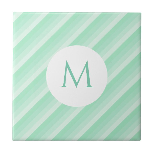 Carreau Trendy Mint Green Stripes Monogram Modèle moderne (Devant)