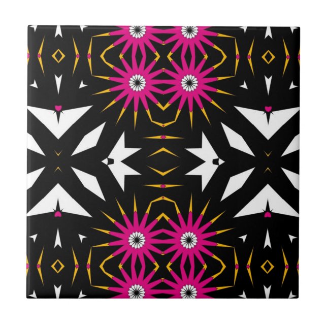 Carreau Trendy Tribal Abstrait noir & rose géométrique (Devant)