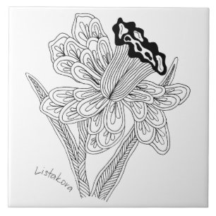 Carreau Trépied/tuile en céramique de fleur de Listakora