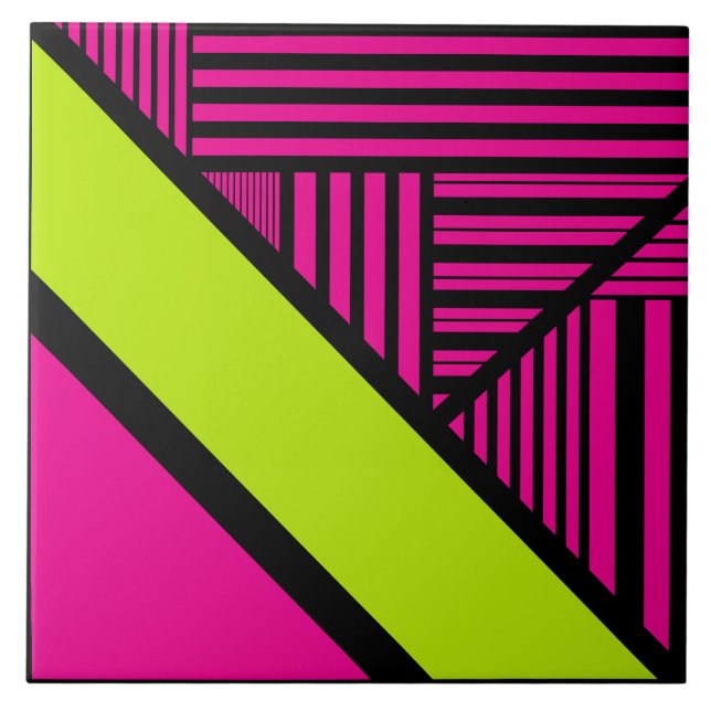 Carreau Triangle rayures en vert citron, rose chaud et noi (Devant)
