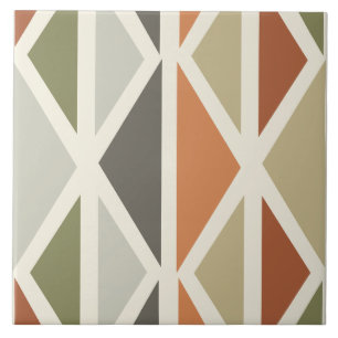 Carreau Triangles d'art géométrique rétro Vert Orange