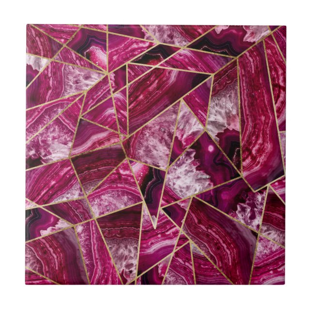 Carreau Triangles géométriques d'or blanc fuchsia rose (Devant)
