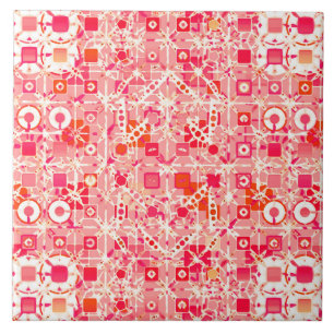 Carreau Tribal Batik - corail rose, corail orange et crème
