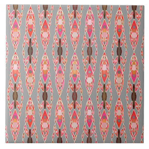 Carreau Tribal Batik - Coral rose et gris argent