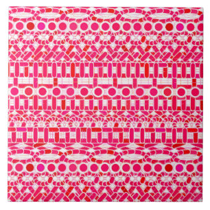 Carreau Tribal Batik - Rouge profond, marron et blanc