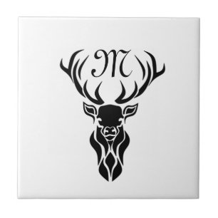 Carreau Tribal Black Stag Silhouette Monogramme
