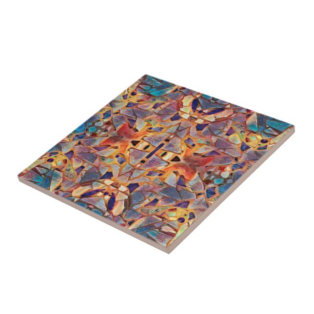 Carreau Tribal Bohemian Hippie violet bleu jaune Motif (Côté)