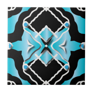 Carreau Tribal Contemporary Turquoise Noir Blanc Motif