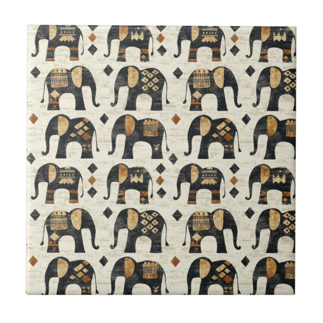 Carreau Tribal Elephant Boho Pattern (2) (Devant)