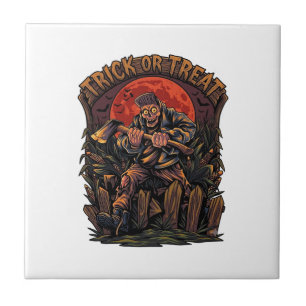 Carreau Trick Or Treat Halloween Tueur Squelette Hache Rou