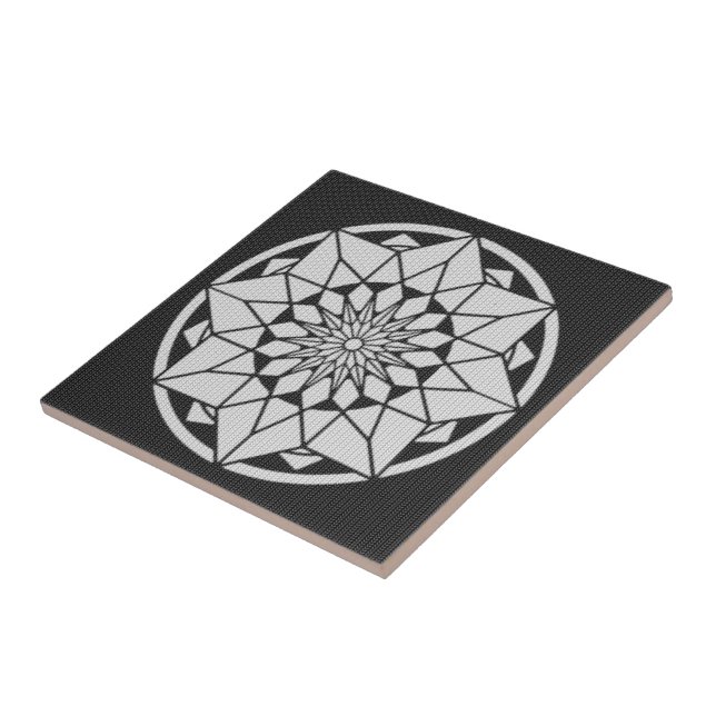 Carreau Tricot Star Mandala noir et blanc (Côté)