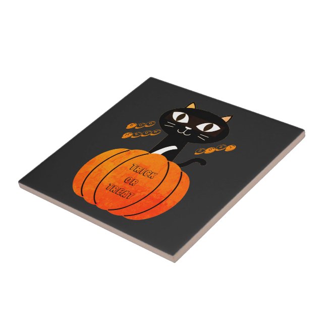 Carreau Tricoter ou traiter Orange Black Cat Citrouille Ha (Côté)