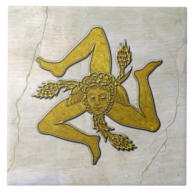 Carreau Trinacria Gold sicilienne sur Motif Fresco (Devant)