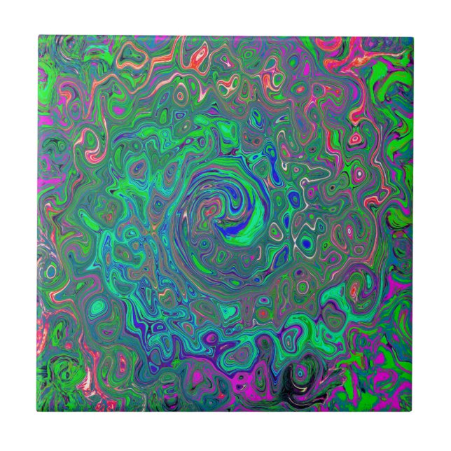 Carreau Trippy Chartreuse et Blue Retro Liquid Swirl (Devant)