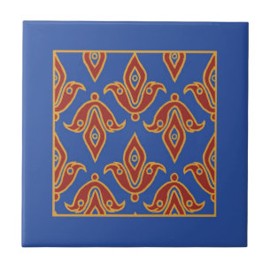 Carreau Trivet, Bourgogne, Bleu, Fleur de Lys Motif