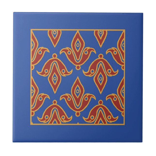 Carreau Trivet, Bourgogne, Bleu, Fleur de Lys Motif (Devant)