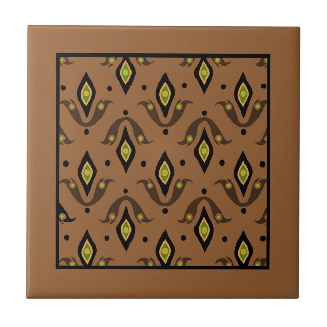 Carreau Trivet, Brown, Noir, Or Fleur de Lys Motif (Devant)