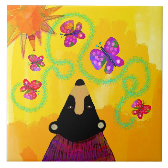 Carreau Trivet des ours et papillons (Devant)