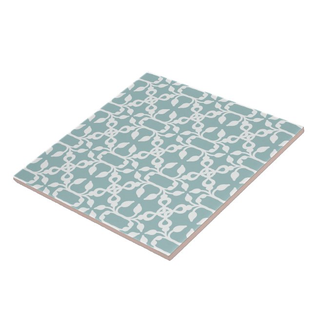 Carreau Trivet Motif Moder Art Déco Bleu Clair Et Blanc (Côté)