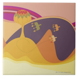 Carreau Trois oiseaux volant près d'un arbre sur un
