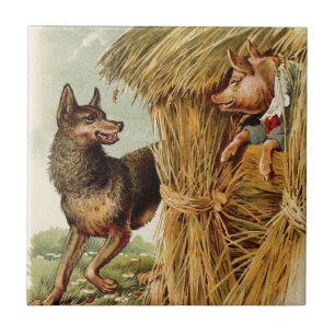 Carreau Trois Petits Cochons Grand Mauvais Loup, Vintage C