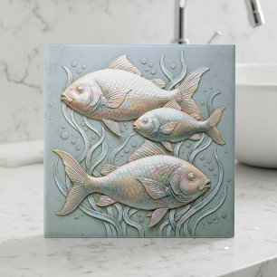 Carreau Trois poissons Bas Relief Opalescent D1221
