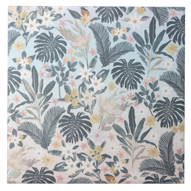 Carreau Tropcal Grey Gold Foliage Floral Pattern (Devant)