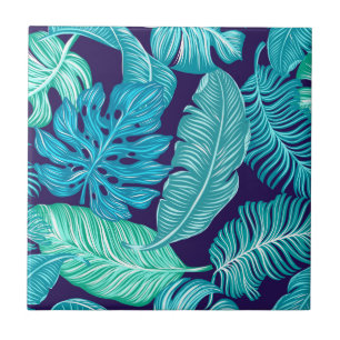 Carreau Tropical Green Blue Feuille Carrelage en céramique