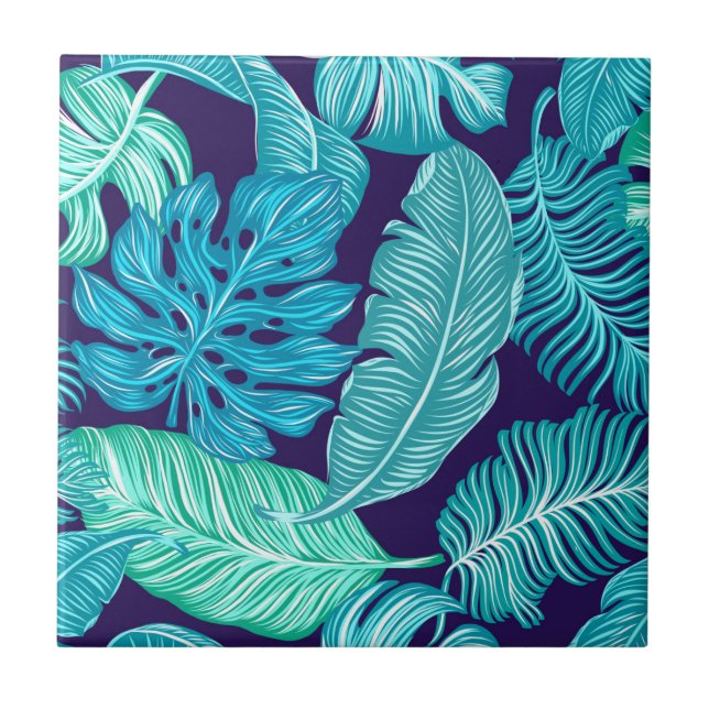 Carreau Tropical Green Blue Feuille Carrelage en céramique (Devant)