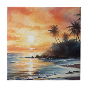 Carreau Tropical Island Ocean Beach Coucher de soleil Déco