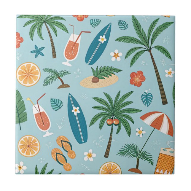 Carreau Tropical Summer Beach Pattern (2) (Devant)