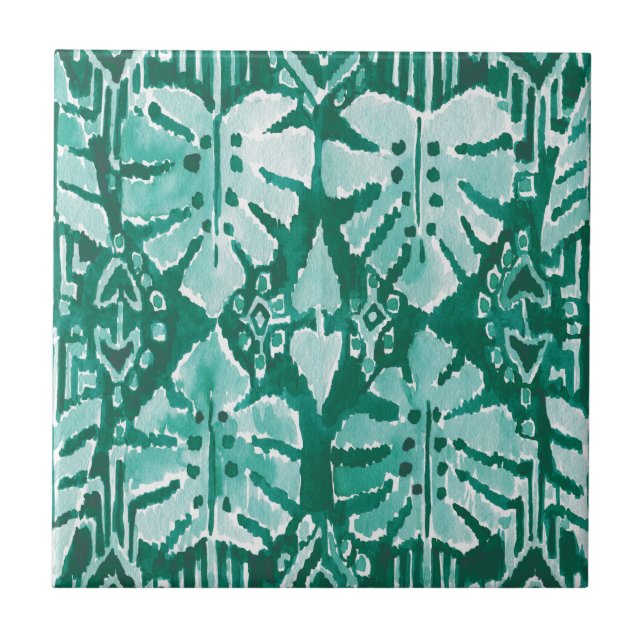 Carreau Tropical tribal vert hawaïen de la JUNGLE IKAT (Devant)