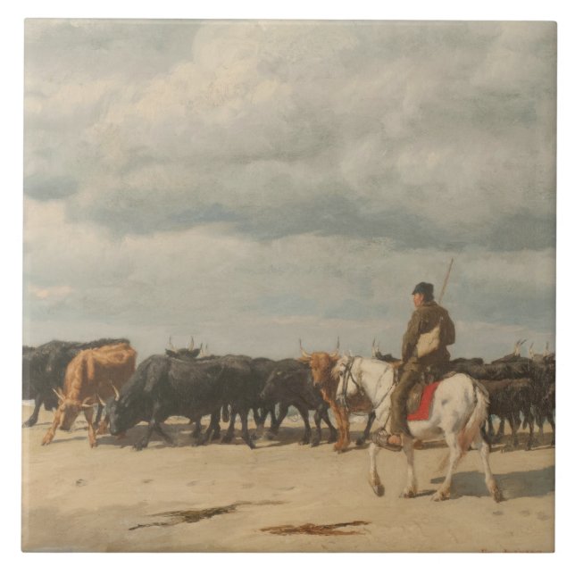 Carreau Troupeau de bétail près de la mer (par Eugène Burn (Devant)