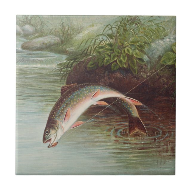 Carreau Truite de ruisseau Leaping par S.A. Kilbourne Pois (Devant)