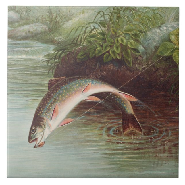 Carreau Truite de ruisseau Leaping par Samuel Kilbourne (1 (Devant)