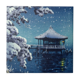 Carreau Tsuchiya Koitsu - Neige sur l'Ukimido à Katada