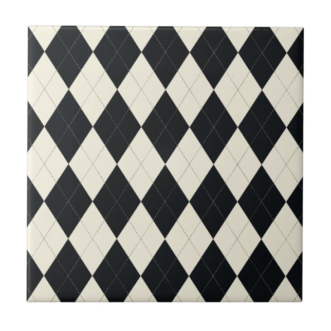 Carreau Tuile à motifs de losanges noire et blanche (Devant)