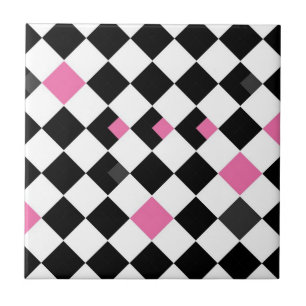 Carreau Tuile à motifs de losanges rose et noire