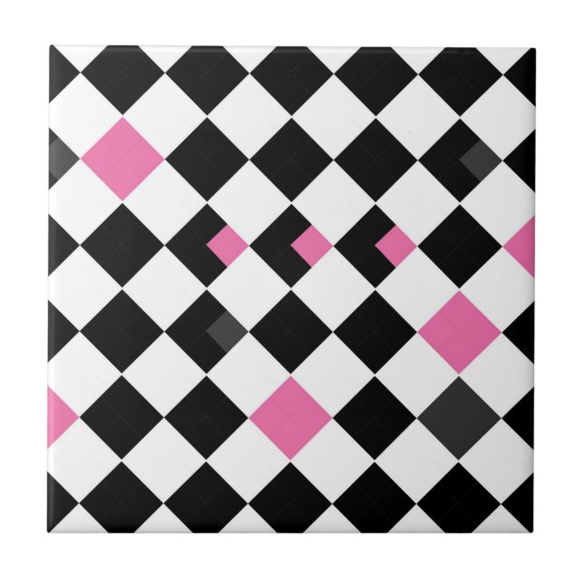 Carreau Tuile à motifs de losanges rose et noire (Devant)