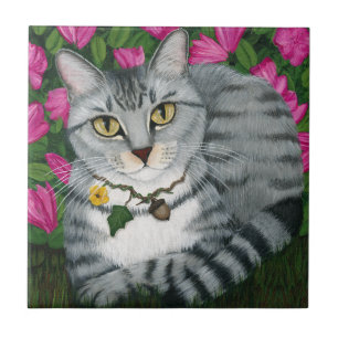 Carreau Tuile argentée d'art de chat de jardin de chat