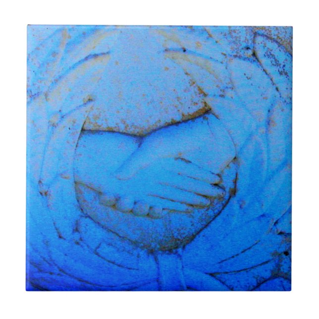 Carreau tuile bleue à mains croisées (Devant)