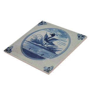 Carreau Tuile bleue antique de Delft - canard dans l'eau